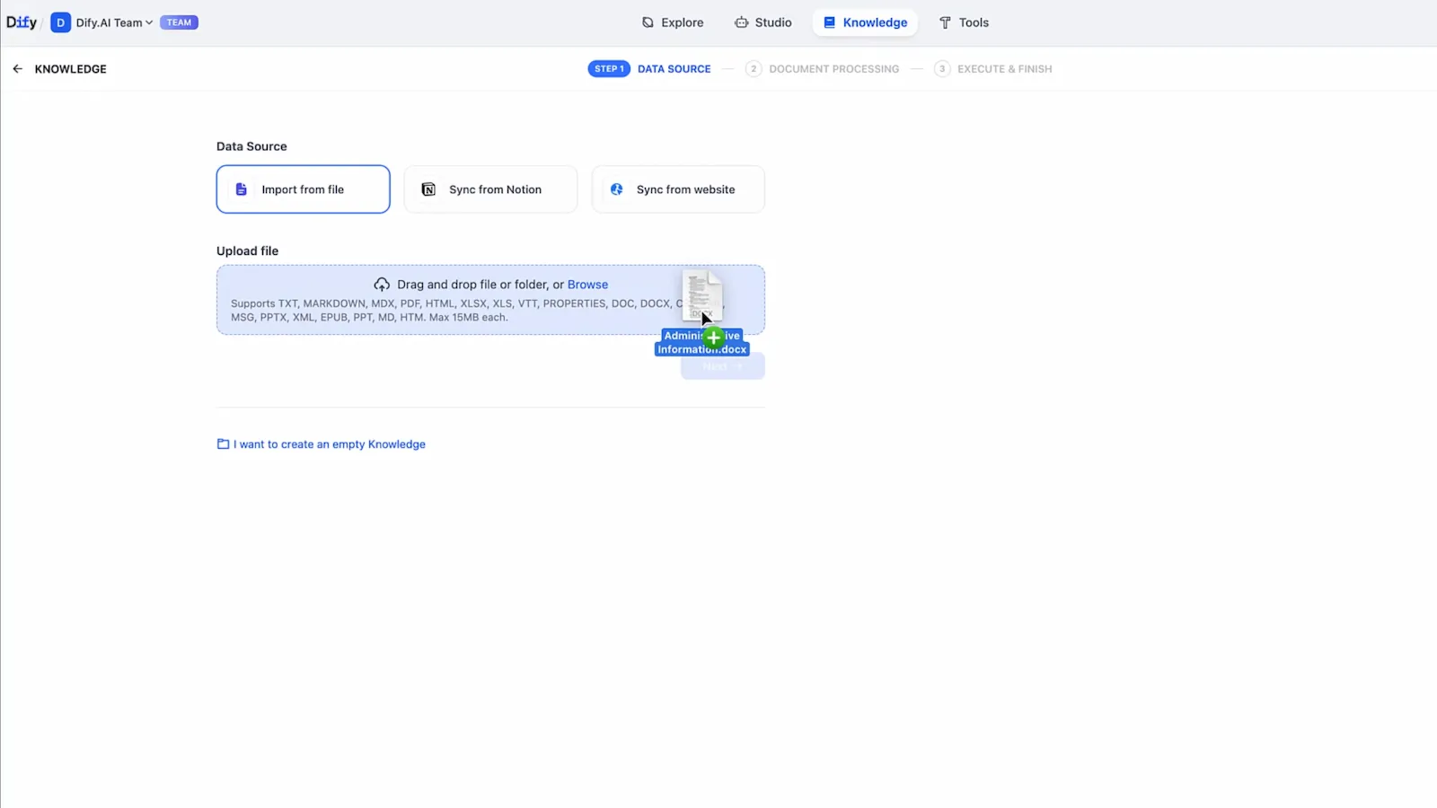 Dify RAG 사내 문서 연결